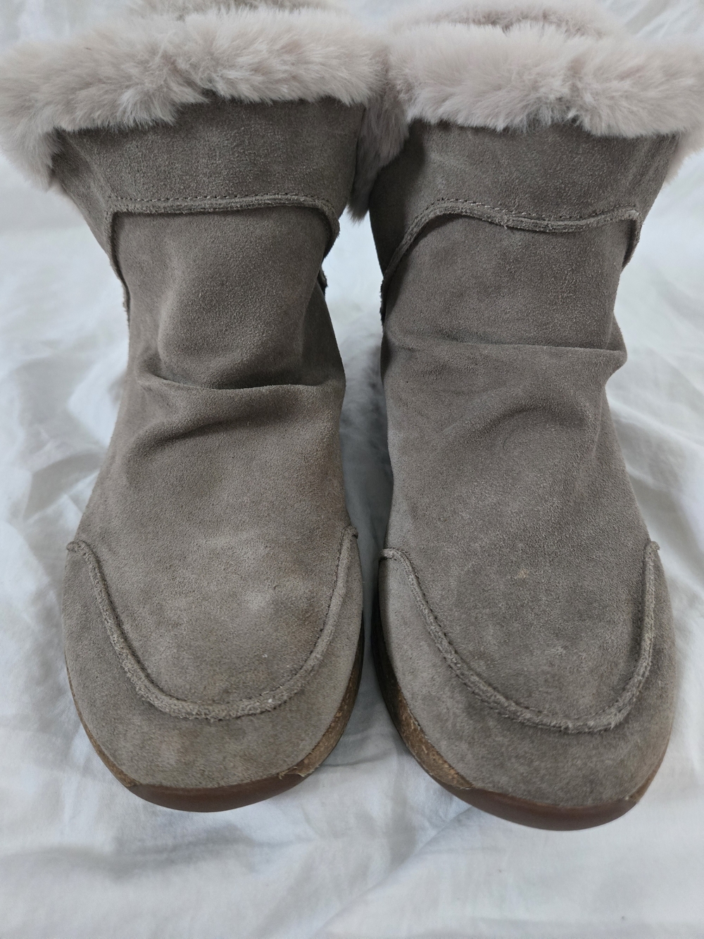 Taos Footwear Taupe Suede Faux-Fur Cuff Ankle Boots - Picture 2 of 9